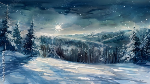 Enchanting Snowy Night: Watercolor Landscape