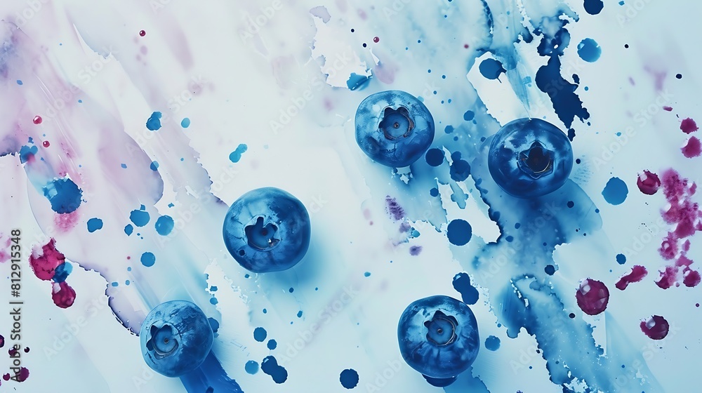 Creative layout made of blueberry on the watercolor background Flat lay Food concept : Generative AI
