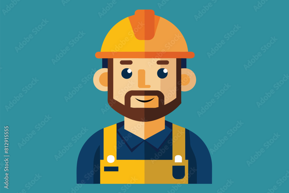 A man with a beard wearing a hard hat, portraying a construction worker in a semi flat style illustration, Construction worker Customizable Semi Flat Illustration A man with a beard wearing a hard hat, portraying a construction worker in a semi flat style illustration, Construction worker Customizable Semi Flat Illustration