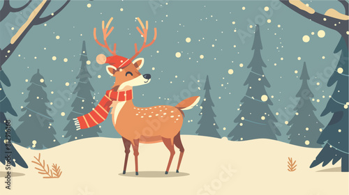 happy new year retro deer 2d flat cartoon vactor il