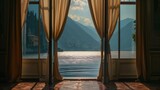 Window view to Lake Como in Italy : Generative AI