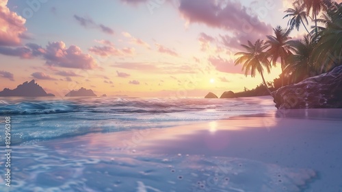 Twilight beach Idyllic tropical beach landscape for background or wallpaper Design of summer vacation holiday concept : Generative AI