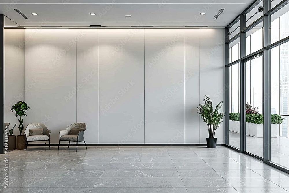 Empty Wall Mockup in Modern Office Interior created with Generative AI Empty Wall Mockup in Modern Office Interior created with Generative AI