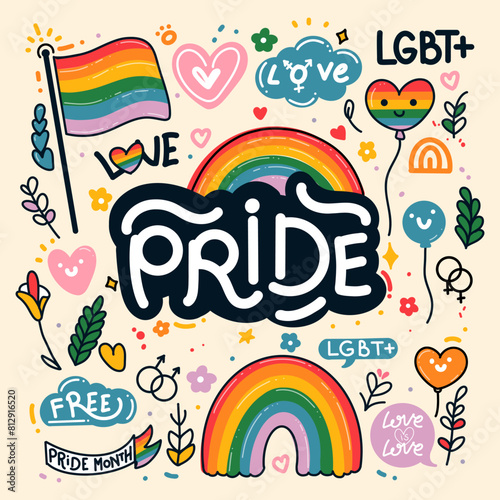 Pride month cute hand drawn vector illustration of LGBTQ+