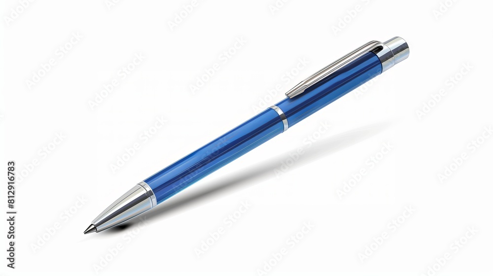 A detailed illustration showcases a classic blue ballpoint pen in vector format, isolated against a white background. A detailed illustration showcases a classic blue ballpoint pen in vector format, isolated against a white background.