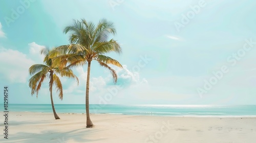 Beautiful tropical beach banner White sand and coco palms travel tourism wide panorama background concept Amazing beach landscape : Generative AI