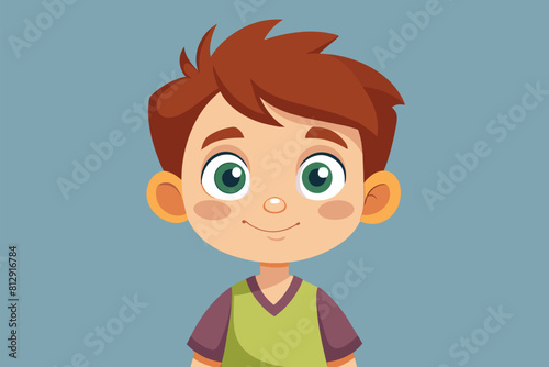 A curious child in cartoon style, wearing a green shirt and sporting brown hair, Curiosity child Customizable Cartoon Illustration