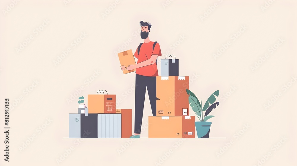 Delivery Man Transporting Packages and Parcels for Online Shopping and E commerce Business Delivery Man Transporting Packages and Parcels for Online Shopping and E commerce Business