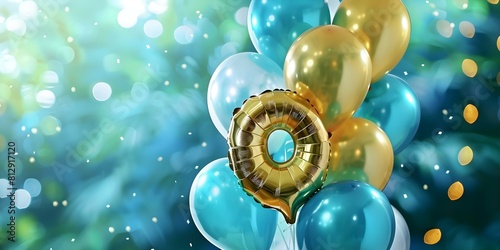 Decorative golden foil number balloons on a festive background for celebrations and events. Concept Party Decorations, Foil Number Balloons, Festive Backgrounds, Celebration Events, Golden Accents photo