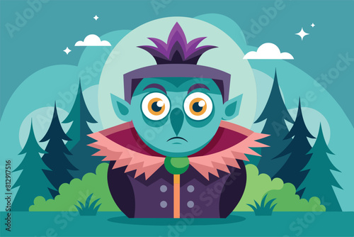 A customized semi flat illustration featuring a cartoon character with a creepy expression on his face, Curious Customizable Semi Flat Illustration