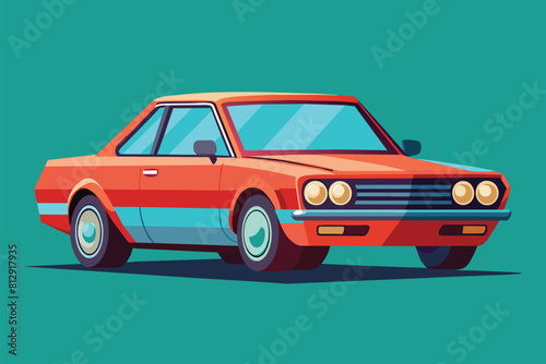 Custom orange car illustrated against a green background  Custom car Customizable Semi Flat Illustration