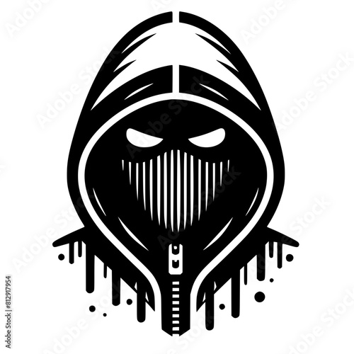 Mysterious Hooded Hacker in Black and White – Vector Illustration on Cybersecurity, Anonymity, and Digital Safety