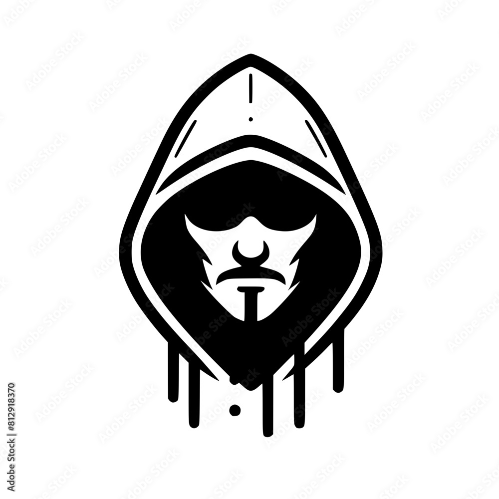 Mysterious Hooded Hacker in Black and White – Vector Illustration on Cybersecurity, Anonymity, and Digital Safety Mysterious Hooded Hacker in Black and White – Vector Illustration on Cybersecurity, Anonymity, and Digital Safety