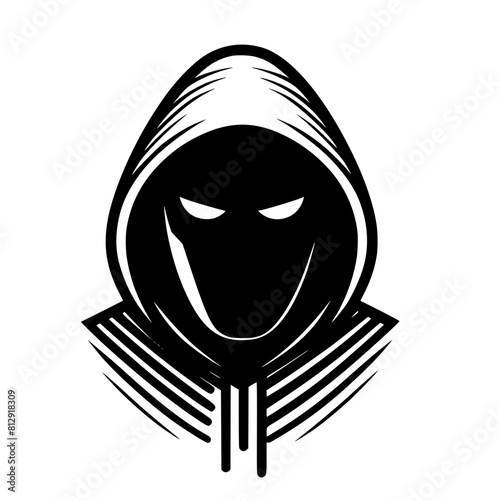 Mysterious Hooded Hacker in Black and White – Vector Illustration on Cybersecurity, Anonymity, and Digital Safety