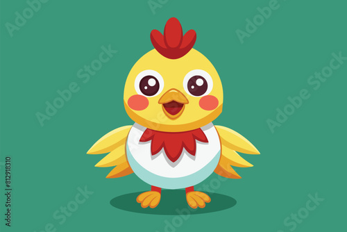 A cartoon chicken wearing a red ribbon around its neck, Cute chicken Customizable Disproportionate Illustration