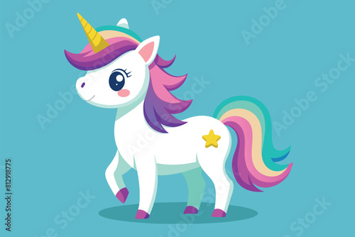Cartoon unicorn with a star symbol on its head in a customizable flat illustration  Cute unicorn Customizable Flat Illustration