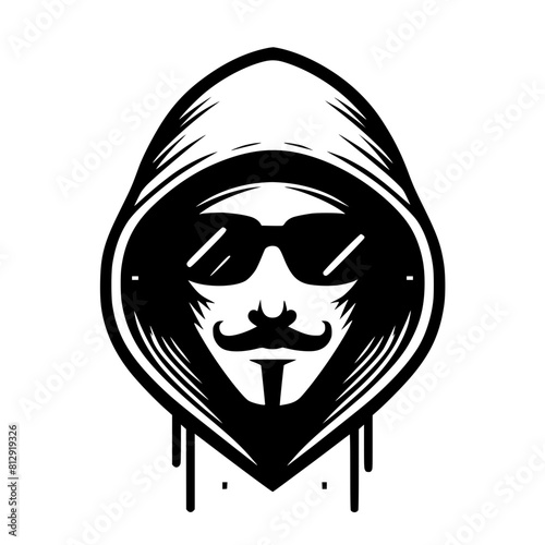 Mysterious Hooded Hacker in Black and White – Vector Illustration on Cybersecurity, Anonymity, and Digital Safety