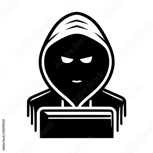 Mysterious Hooded Hacker in Black and White – Vector Illustration on Cybersecurity, Anonymity, and Digital Safety