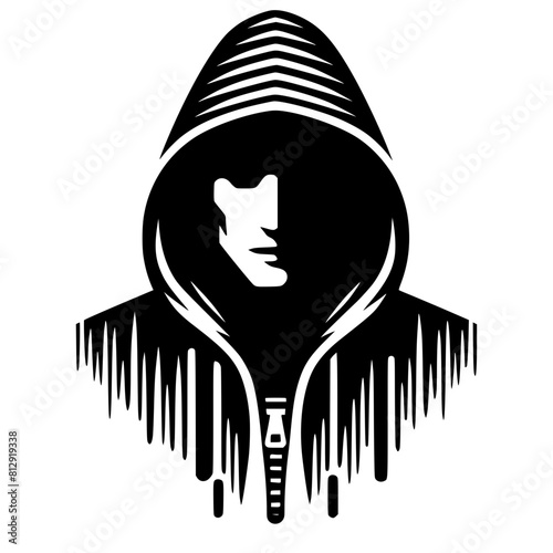 Mysterious Hooded Hacker in Black and White – Vector Illustration on Cybersecurity, Anonymity, and Digital Safety