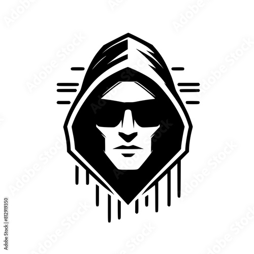 Mysterious Hooded Hacker in Black and White – Vector Illustration on Cybersecurity, Anonymity, and Digital Safety