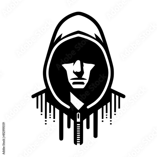 Mysterious Hooded Hacker in Black and White – Vector Illustration on Cybersecurity, Anonymity, and Digital Safety