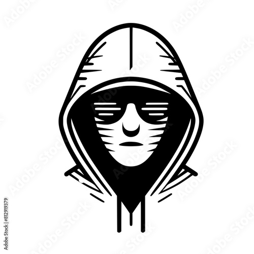 Mysterious Hooded Hacker in Black and White – Vector Illustration on Cybersecurity, Anonymity, and Digital Safety