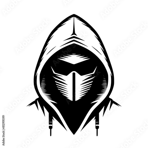 Mysterious Hooded Hacker in Black and White – Vector Illustration on Cybersecurity, Anonymity, and Digital Safety
