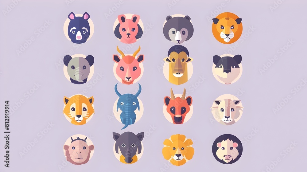 Cute and Stylized Flat Animal Icon Collection for Branding and Cute and Stylized Flat Animal Icon Collection for Branding and