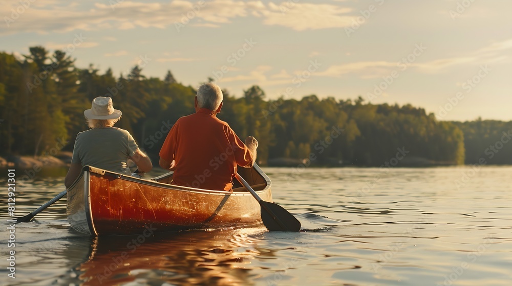 Retired couple canoeing on lake : Generative AI