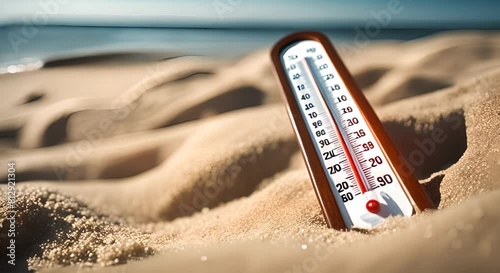 Thermometer on the beach. photo