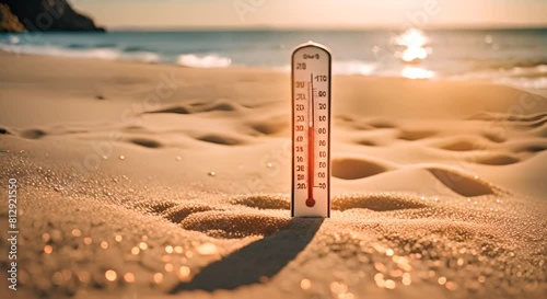 Thermometer on the beach. photo