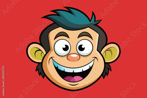 A customizable cartoon illustration of a monkey with a funny, dizzy face on a vibrant red background, Dizzy face Customizable Cartoon Illustration