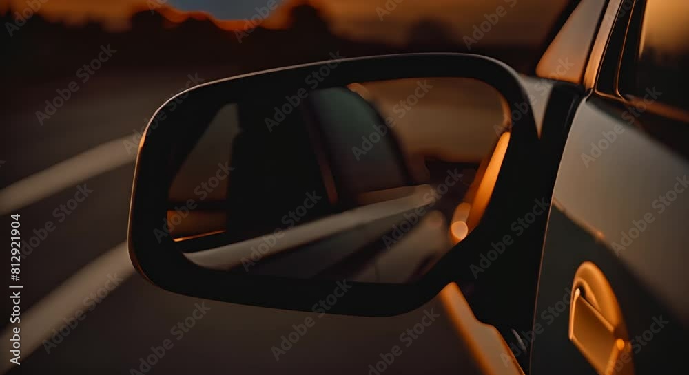 Rearview mirror of a car at sunset. Rearview mirror of a car at sunset.