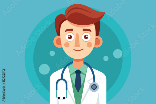 A man in a white coat with a stethoscope around his neck, portraying a medical professional, Doctor Customizable Cartoon Illustration