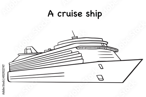 Cruise ship illustration outline vector, cruise icon, yacht symbol, comfortable big boat clipart isolated on white for memory souvenirs, poster, tickets, gift card, banner design. summer vacation