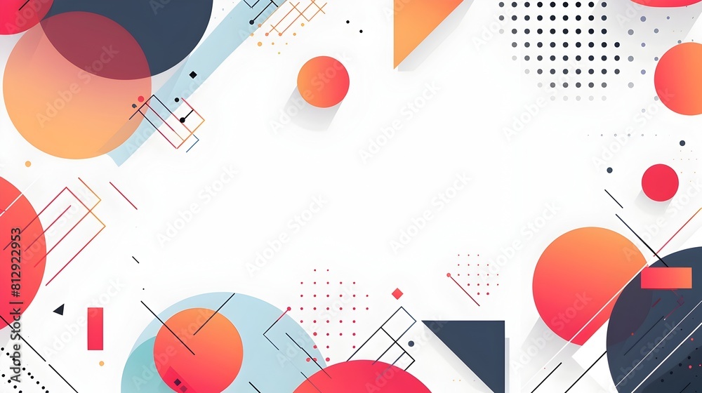 Obraz premium Vibrant Geometric Abstraction with Overlapping Shapes and Clean Minimalist Layout on White Canvas Layered Digital Art Background