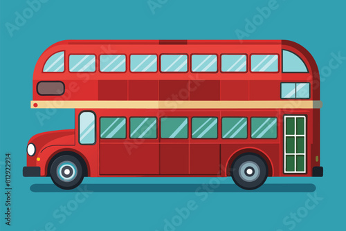 A vibrant red double decker bus stands out against a plain blue background, Double decker bus Customizable Flat Illustration