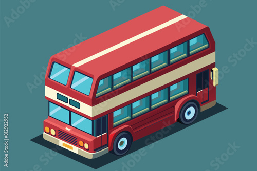 A red double decker bus stands out against a blue background, Double decker bus Customizable Isometric Illustration