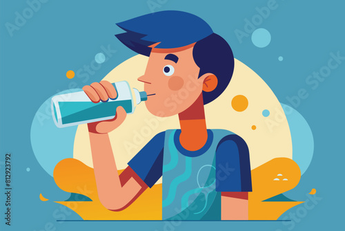 A man is drinking water from a bottle, Drinking water Customizable Flat Illustration