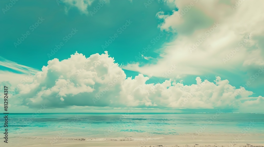 Beautiful tropical beach with blue sky and white clouds abstract texture background Copy space of summer vacation and holiday business travel concept Vintage tone filter effect color s : Generative AI Beautiful tropical beach with blue sky and white clouds abstract texture background Copy space of summer vacation and holiday business travel concept Vintage tone filter effect color s : Generative AI