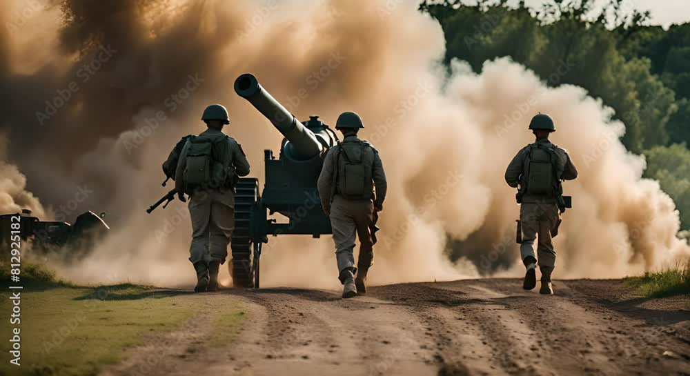 Soldiers with an artillery cannon. Soldiers with an artillery cannon.