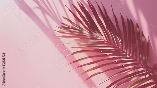 Tropical palm tree leaf on a trendy pastel pink background : Generative AI