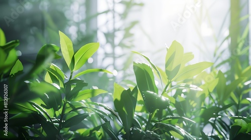 Green Plants behind the glass with lighting_ layout for printing Wide section Imitation 3d rendering   Generative AI