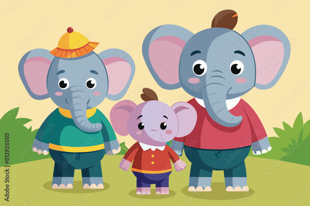 A pair of elephants are positioned side by side in this customizable cartoon illustration, Elephant family Customizable Cartoon Illustration A pair of elephants are positioned side by side in this customizable cartoon illustration, Elephant family Customizable Cartoon Illustration