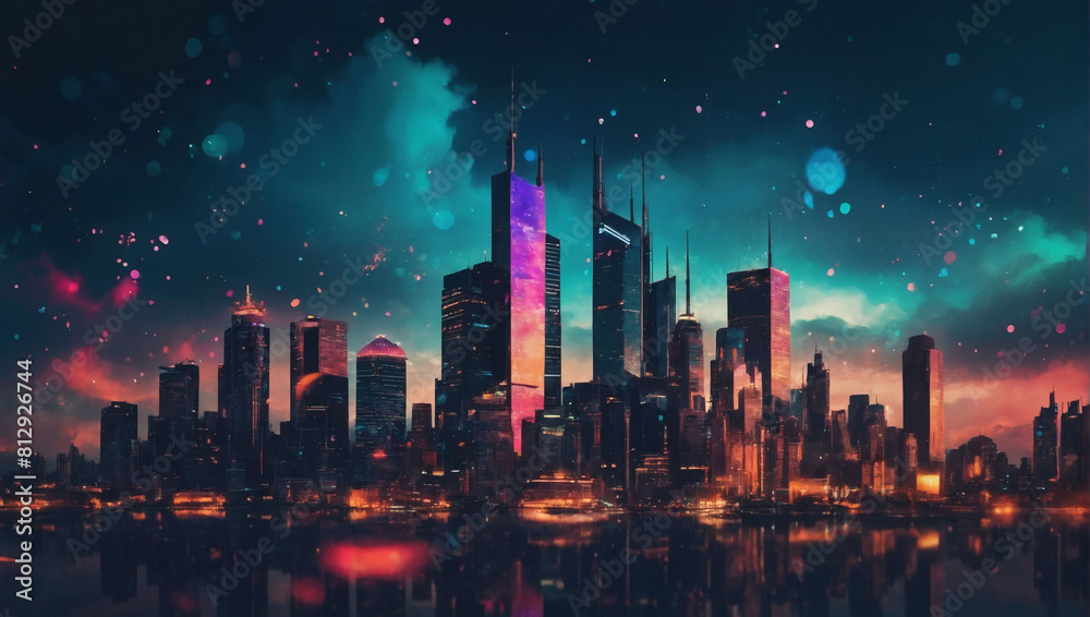 Surreal skyline, Abstract clouds and sky with cyberpunk vibes.