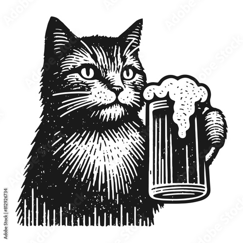 cat with a beer mug funny illustration