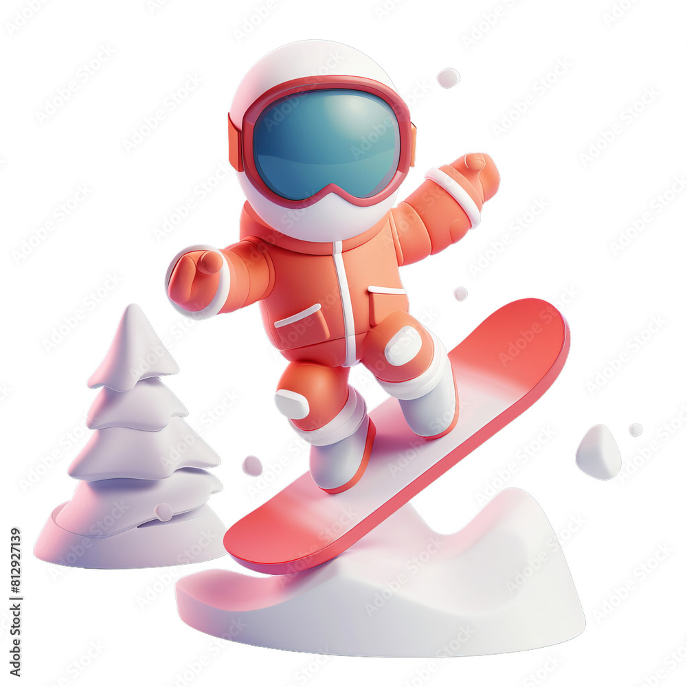 3D illustration of a cute astronaut snowboarding down a snowy mountain, transparent background. isolated PNG 3D illustration of a cute astronaut snowboarding down a snowy mountain, transparent background. isolated PNG