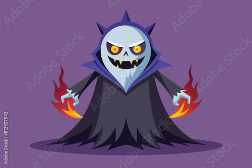 A cartoon character with a terrifying expression on its face and a body resembling that of a demon, Evil ghost Customizable Flat Illustration