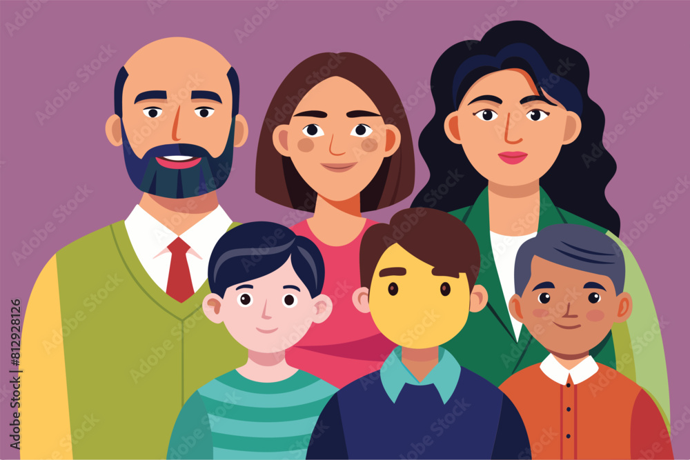Various individuals of different ages and genders standing in close proximity to each other, Family Customizable Disproportionate Illustration