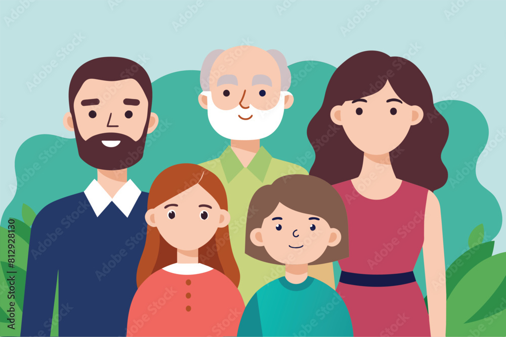 A family portrait featuring a man, a woman, and a child standing together, Family Customizable Disproportionate Illustration A family portrait featuring a man, a woman, and a child standing together, Family Customizable Disproportionate Illustration